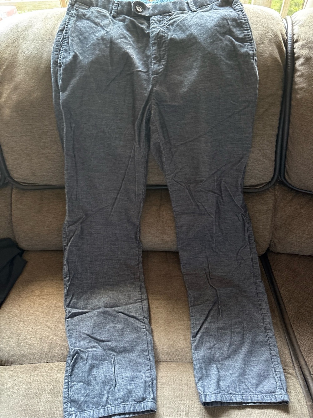 Peter Millar Pants Mens 34x33 Gray Corduroy Nanoluxe  Flat Front Straight Leg